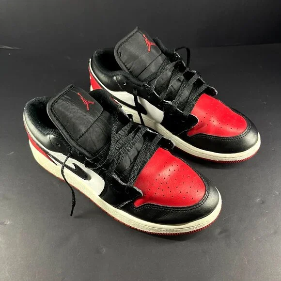 Nike Air Jordan 1 Low Black/Red/White Sneakers Size 7Y Basketball Shoes - Picture 7 of 7
